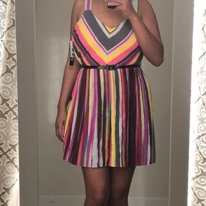 Bright Striped Pleated Dress